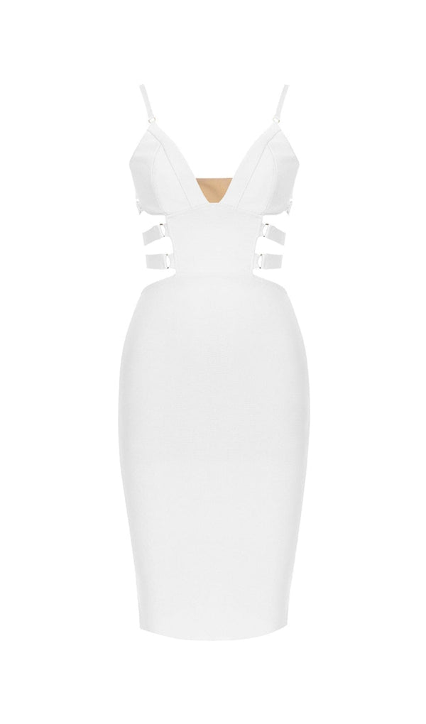 BANDAGE STRAPPY WAIST-TIGHTENING MIDI DRESS IN WHITE