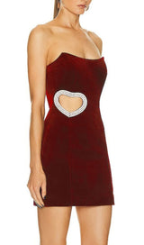 WINE RED STRAPLESS CUTOUT MINI DRESS