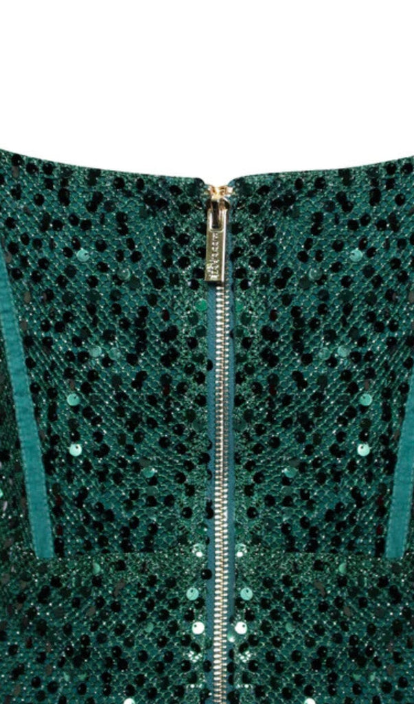 MELINA EMERALD GREEN LONG SLEEVE SEQUIN DRESS