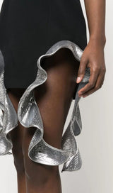 METALLIC-RUFFLE STRAPLESS MINIDRESS