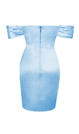 BABY BLUE OFF SHOULDER SATIN CORSET DRESS