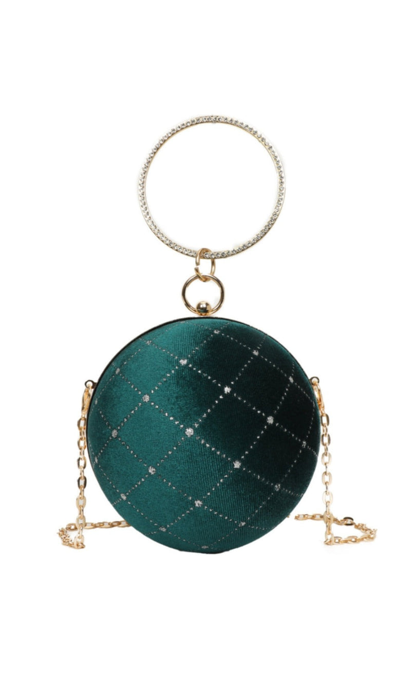 CIRCLE RHINESTONE VELVET CLUTCH