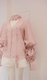 PUFF SLEEVE TWO PIECE SUIT IN PINK