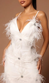 FEATHER BANDAGE MINI DRESS IN WHITE