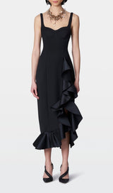 BANDAGE RUCHED MIDI DRESS IN BLACK