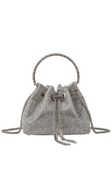 CRYSTAL EMBELLISHED BUCKET BAG IN SILVER