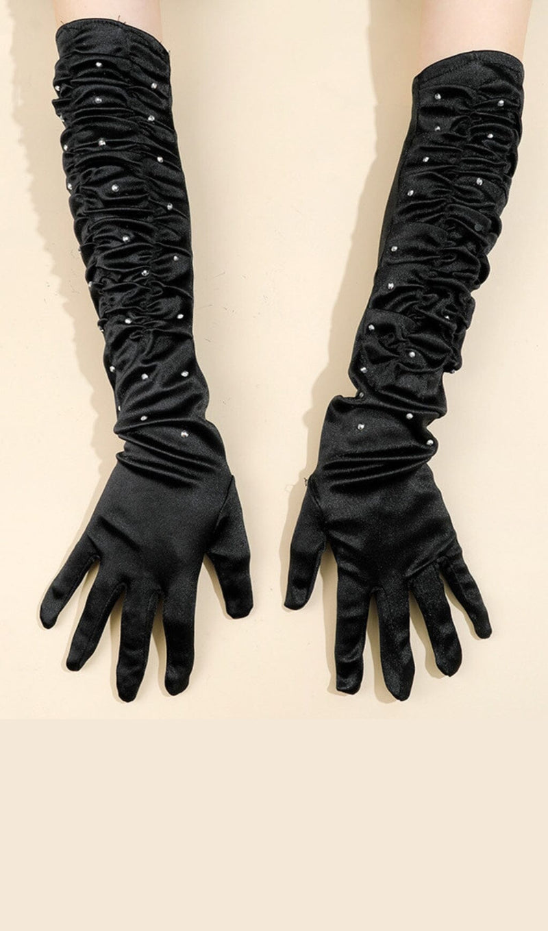 BLACK PLEATED DIAMOND GLOVES