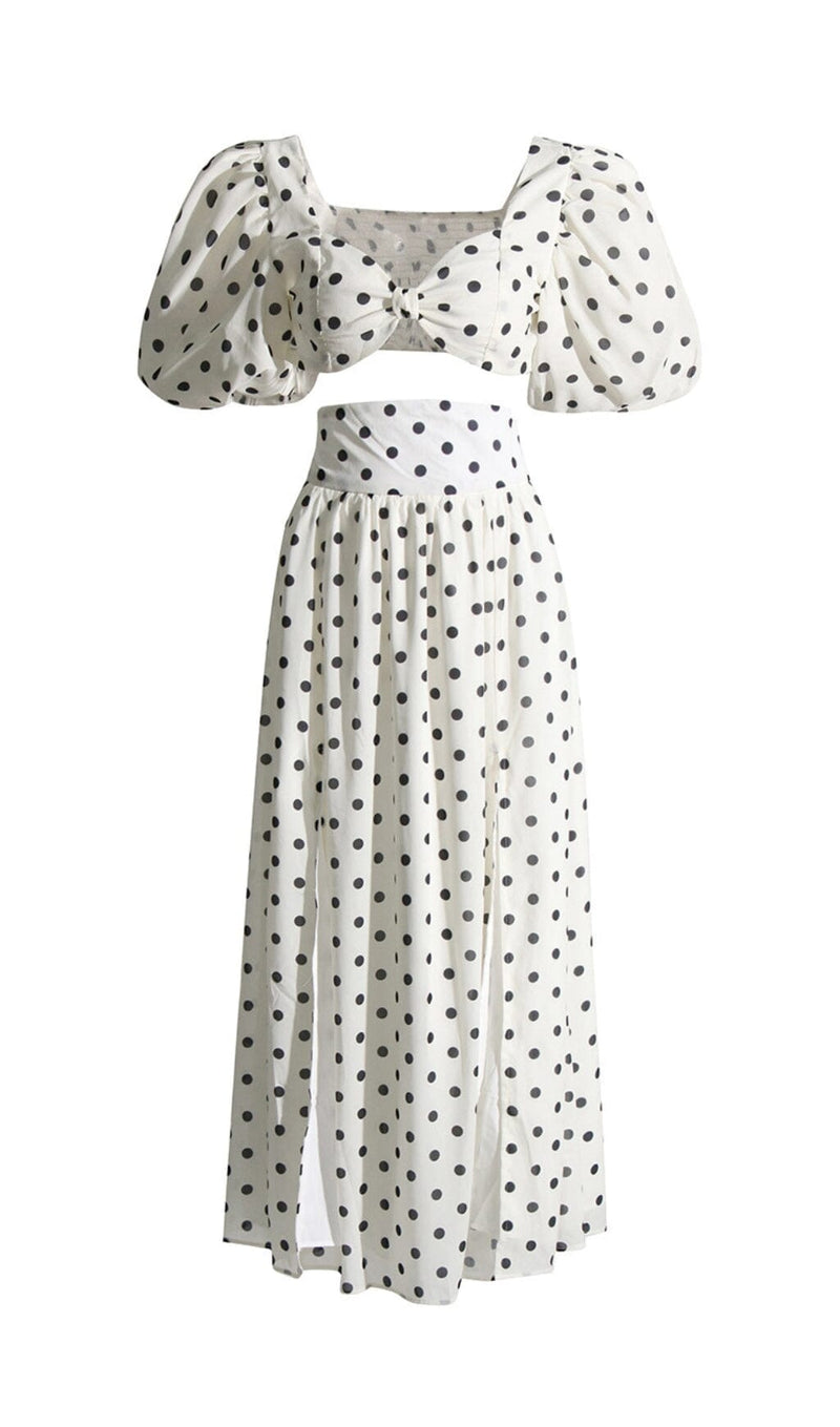 POLKA DOT SKIRT SET IN WHITE