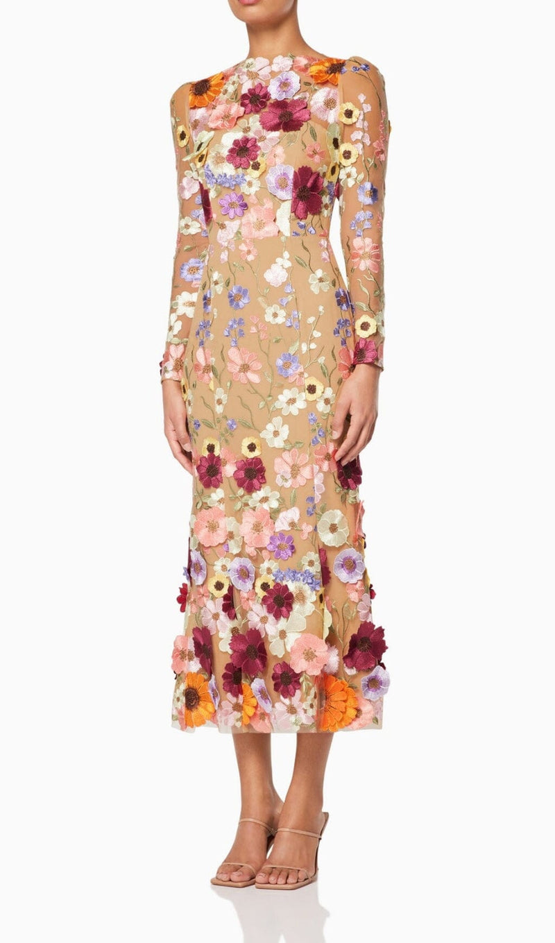 3D FLORAL MIDI DRESS