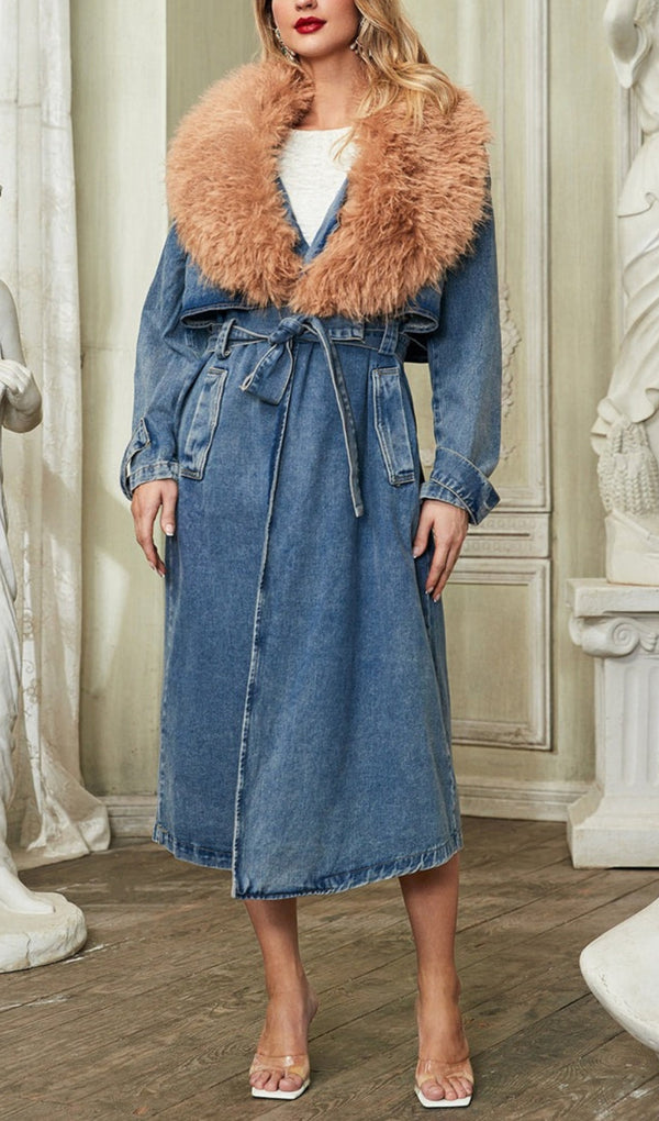 FAUX FUR COLLAR DENIM COAT