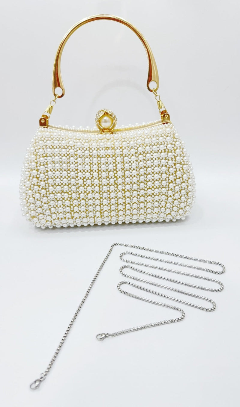 RHINESTONE PEARL BEADED CLUTCH