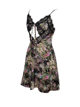 FLORAL PRINT SATIN MINI DRESS WITH LACE TRIM