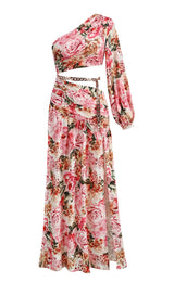 FLORAL PRINT ONE SHOULDER MAXI DRESS