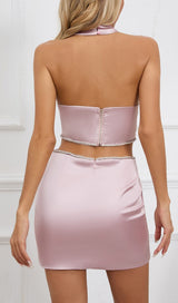 CROSS OVER CUT OUT SATIN MINI DRESS IN PINK