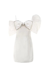 WHITE PUFF SLEEVE BOW DRESS