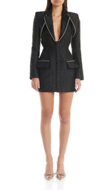 BLACK POLYESTER BLAZER DRESS