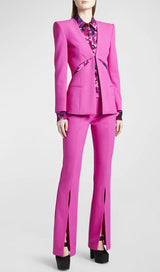 HOLLOW COLLARLESS BLAZER SLIT TROUSER SUIT