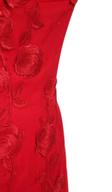 3D FLOWER SUSPENDER DRESS IN RED