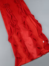 ROTES SATIN-SPITZEN-KORSETT-MAXIKLEID 