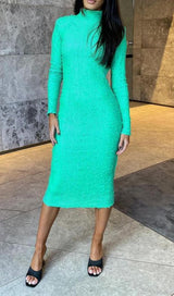 LONG SLEEVES BODYCON MIDI DRESS IN GREEN