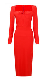 BANDAGE LONG SLEEVE MIDI DRESS IN RED