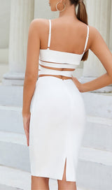 BANDAGE STRAPPY WAIST-TIGHTENING MIDI DRESS IN WHITE