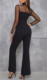 MESH STITCHED CROSS-TIE JUMPSUIT IN BLACK