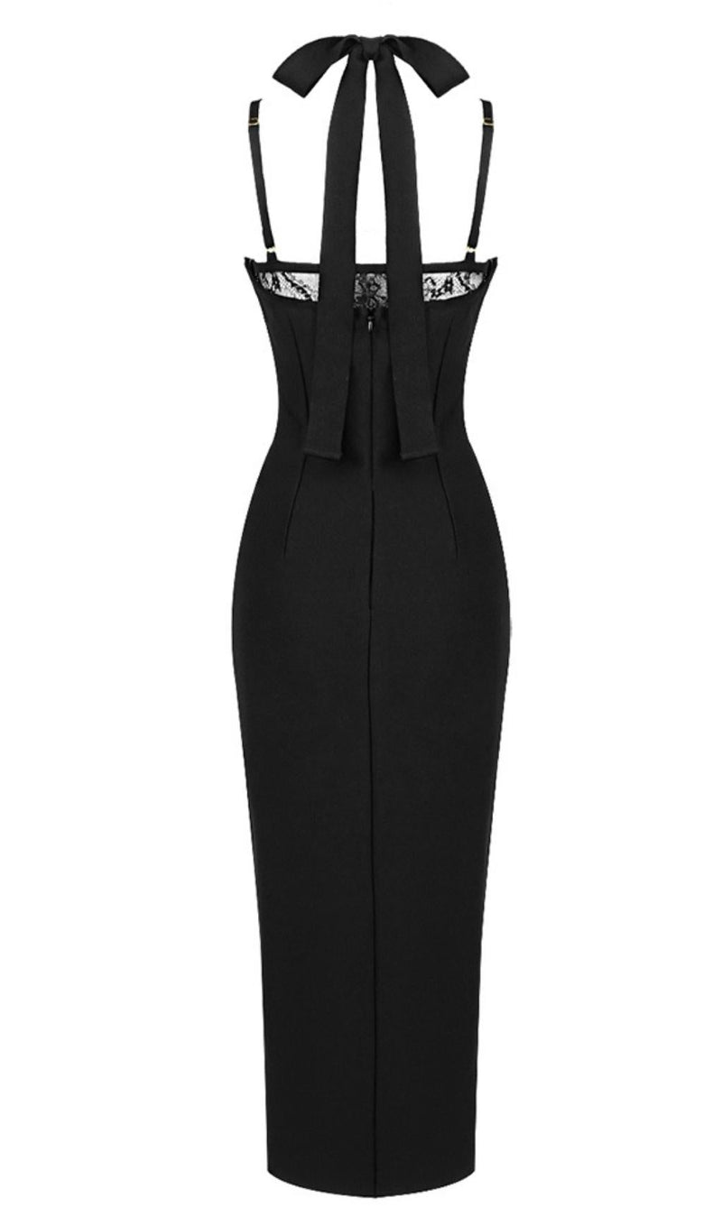 HALTER CUT OUT MIDI DRESS IN BLACK