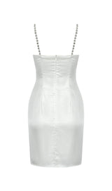 DIAMOND SUSPENDER BOW SLIM DRESS IN WHITE