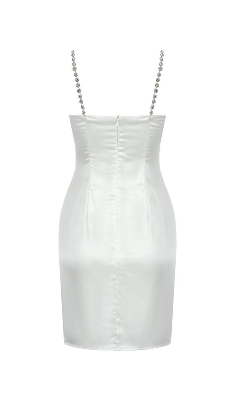 DIAMOND SUSPENDER BOW SLIM DRESS IN WHITE