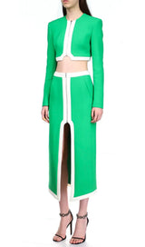 BANDAGE TWO-PIECE PATCHWORK MAXI DRESS IN GREEN