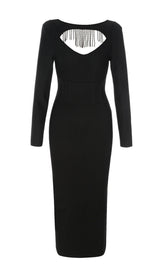 CUT OUT LONG SLEEVES MIDI DRESS IN BLACK