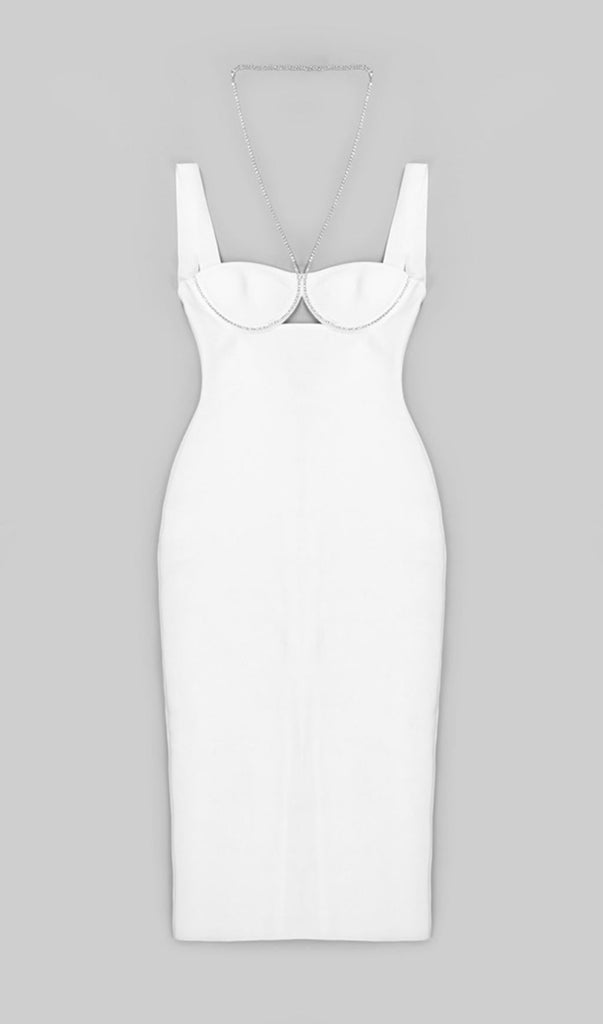 BANDAGE SLEEVELESS MIDI DRESS IN WHITE