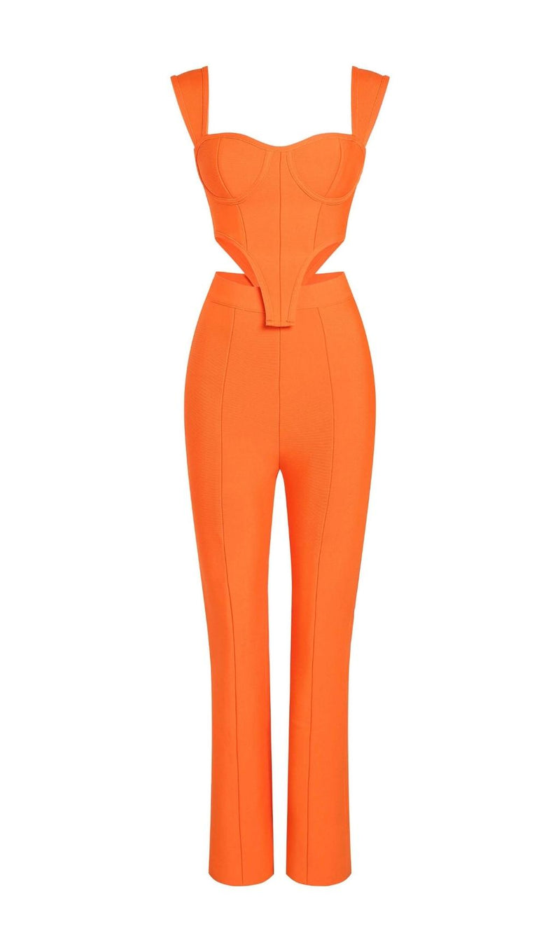 BANDAGE CUT OUT TWO PIECE SET IN ORANGE