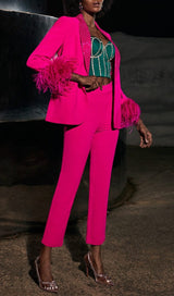 RHINESTONE FEATHER BLAZER IN PINK