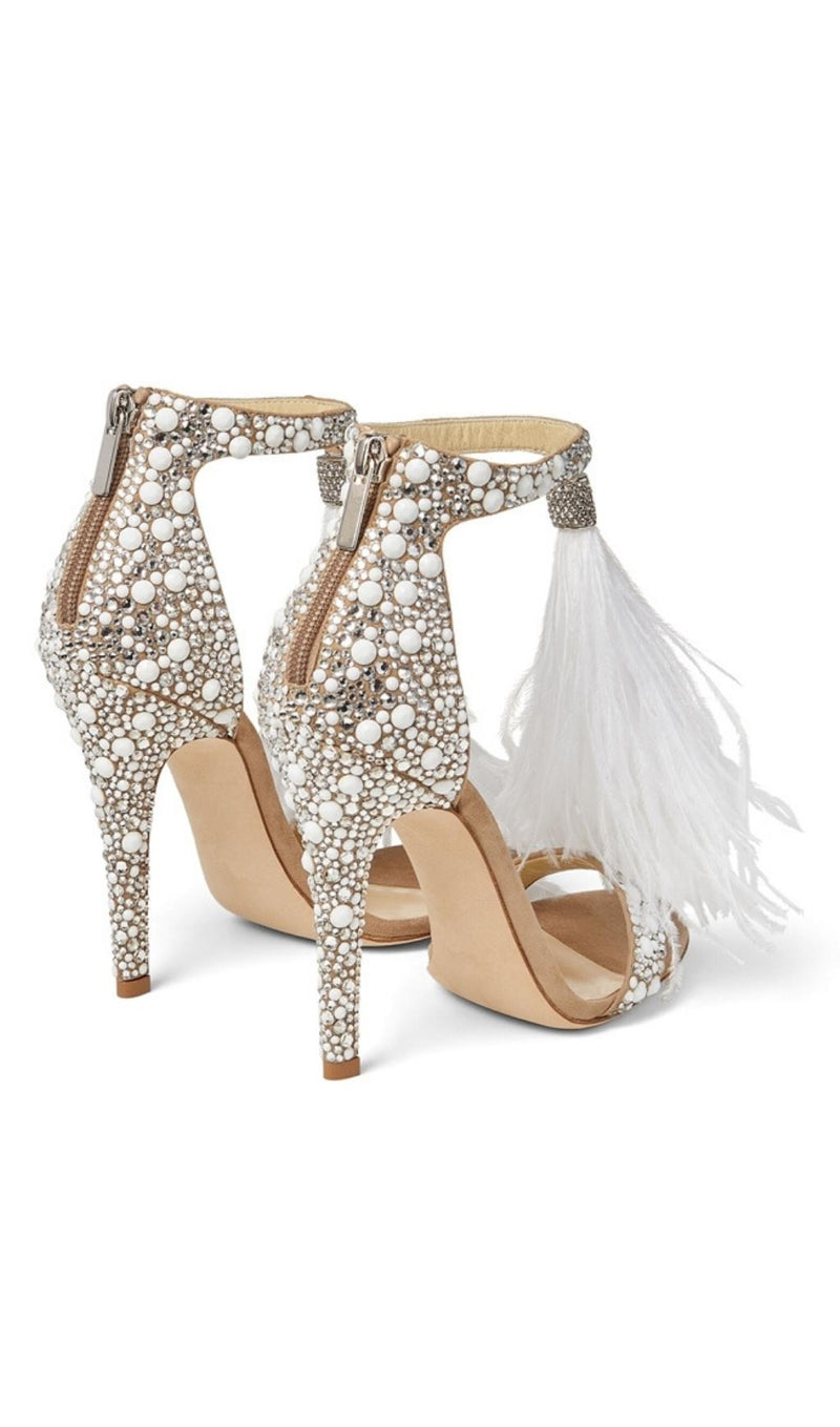 FEATHER PEARL STILETTO HIGH HEELS