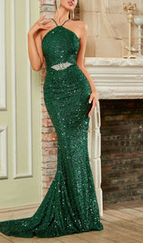 HALTERNECK SEQUIN MAXI DRESS