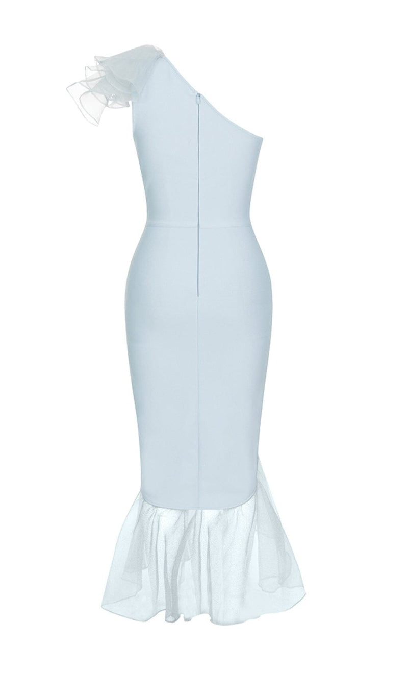 BANDAGE ONE-SHOULDER MIDI DRESS IN LIGHT BLUE