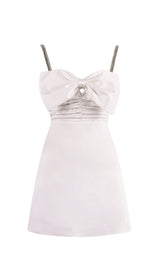 CRYSTAL SATIN MINI DRESS IN WHITE