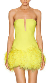 YELLOW NEON FEATHERS MINI DRESS