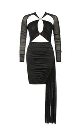 BLACK CUT OUT DRAPED SIDE BODYCON DRESS