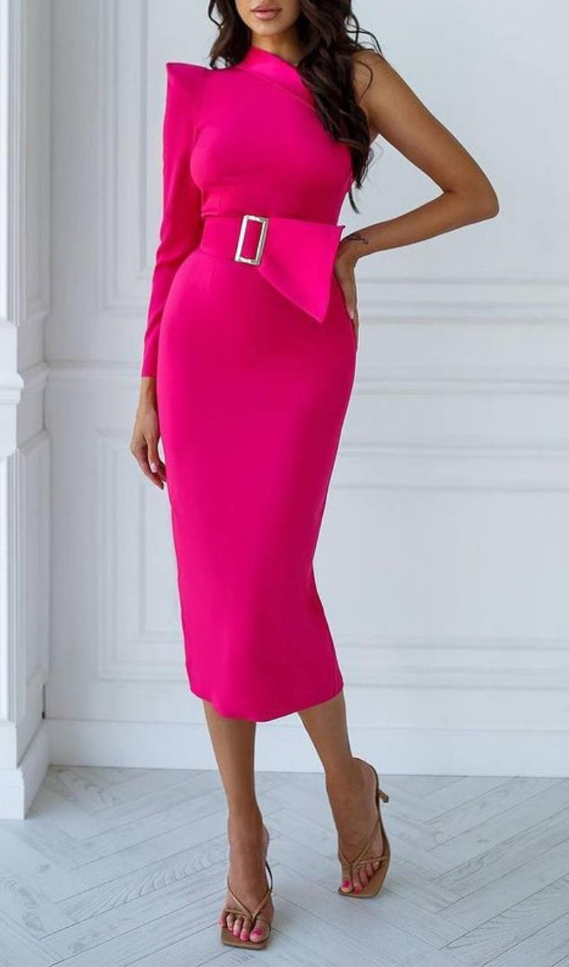 ONE SHOULDER MIDI DRESS IN PINK