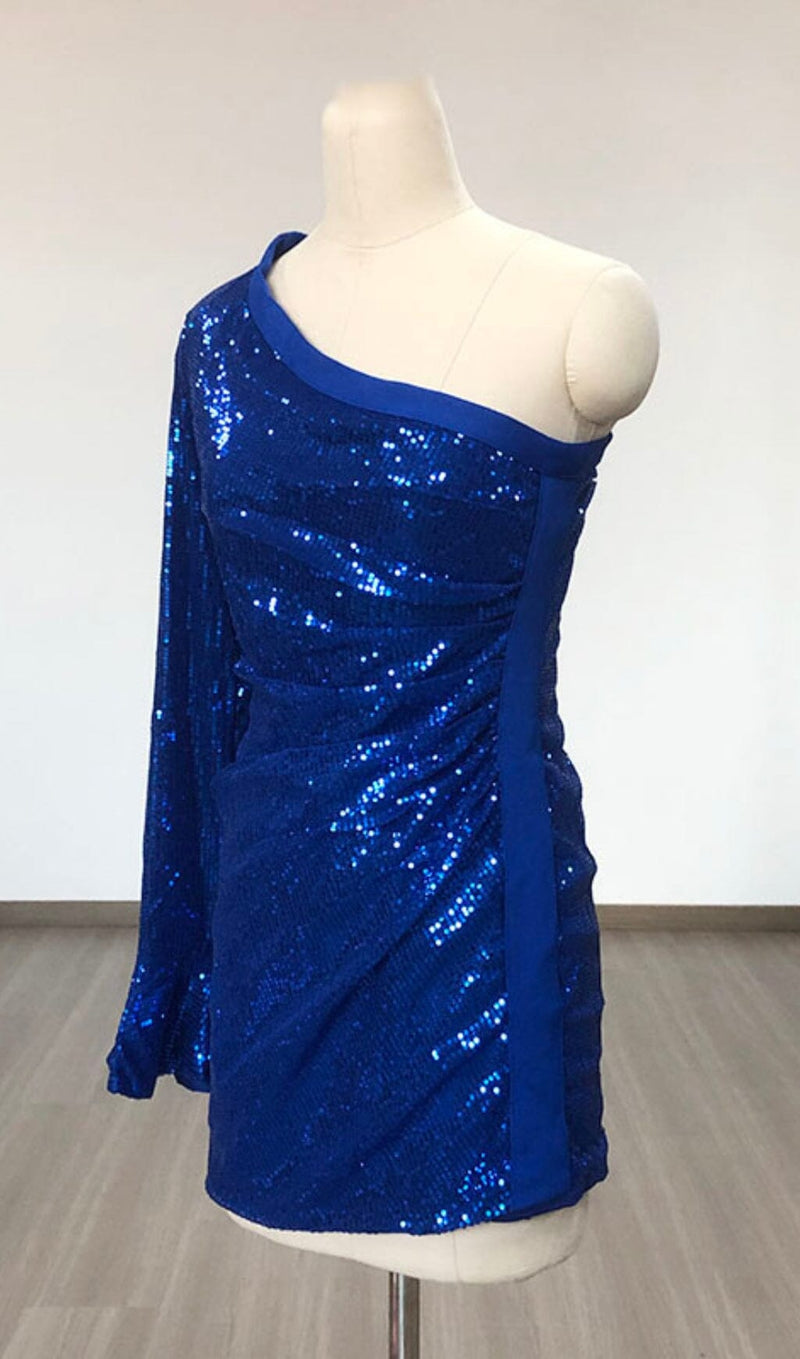 BLUE SEQUIN ONE SHOULDER BODYCON DRESS