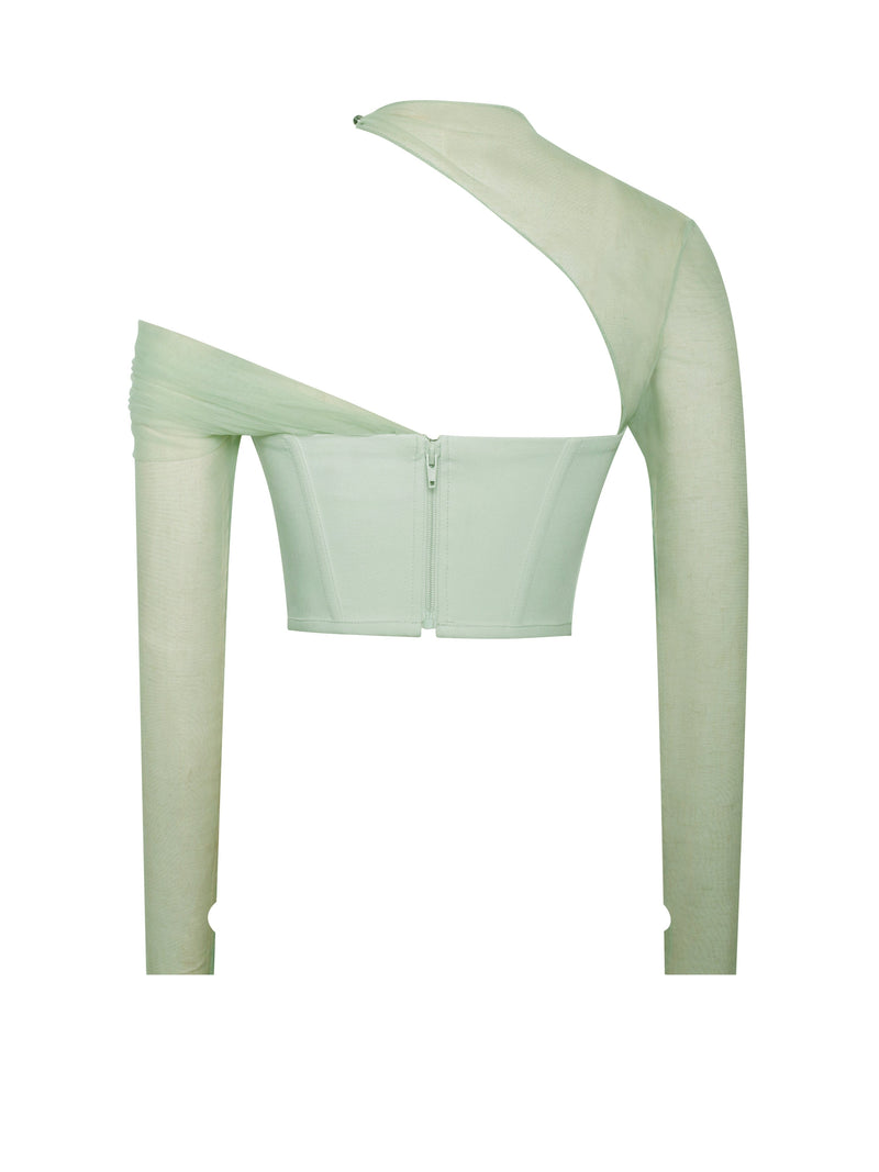 MIAH MINT STRETCH MESH SLEEVE CORSET TOP