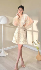 LACE LANTERN SLEEVE MINI DRESS