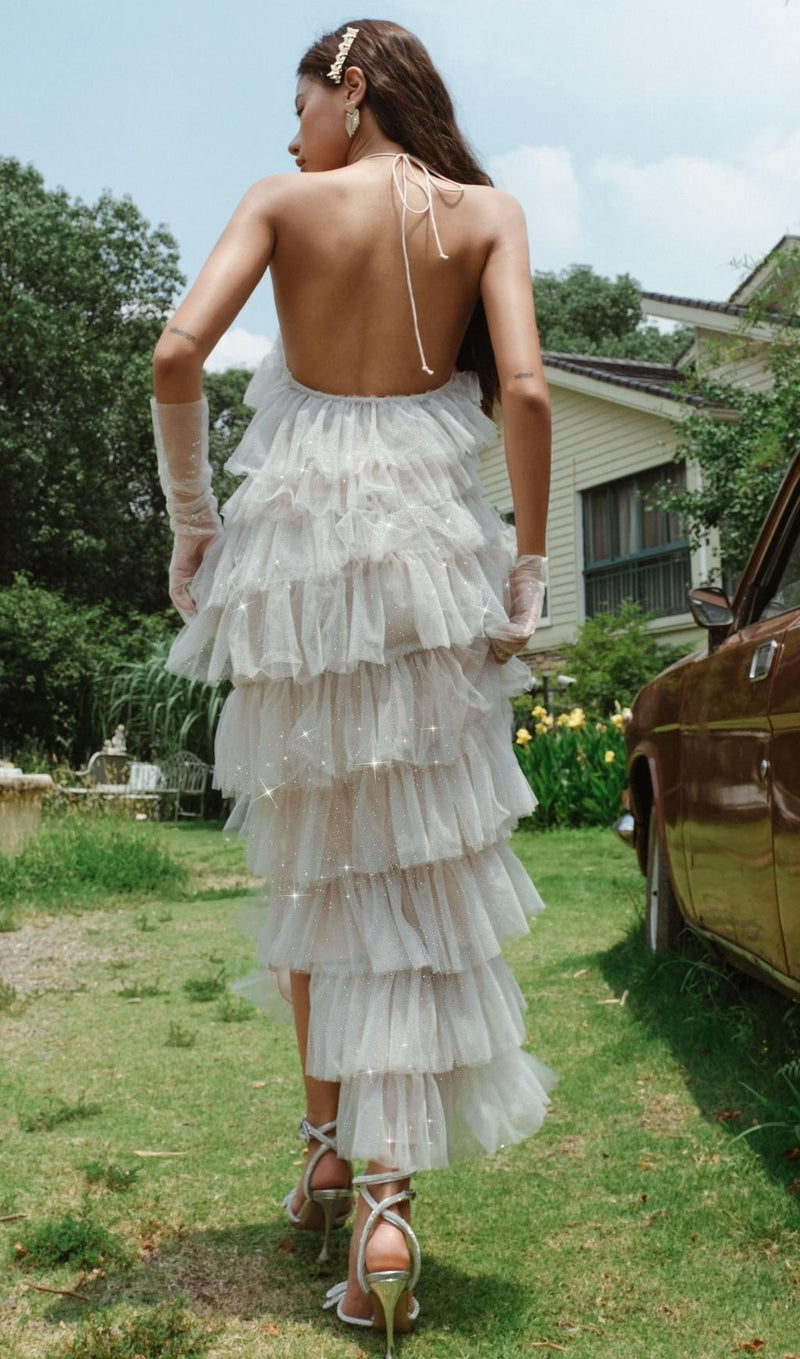 FRINGED BACKLESS MAXI DRESS