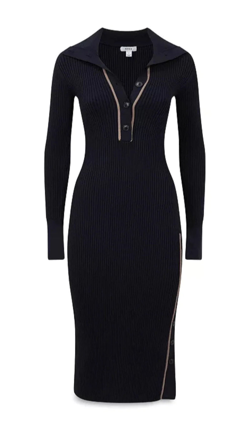 MICHELLE CONTRAST TRIM RIBBED SWEATER DRESS