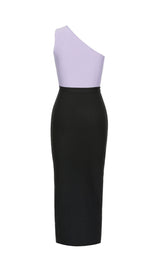 BANDAGE ONE-SHOULDER THIGH SLIT DRESS IN PURPLE