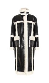 PATCHWORK FAUX FUR LEATHER COAT