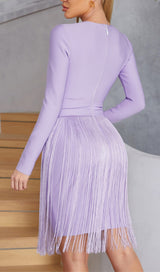 HOLLOWED-OUT SHOULDER FRINGED DRESS IN PURPLE